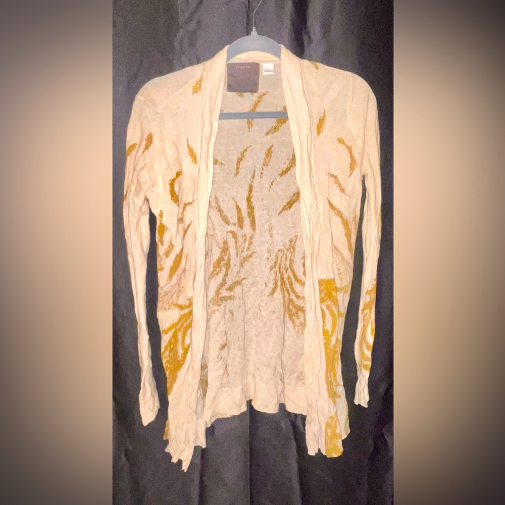 ANTHROPOLOGIE Guinevere Metallic Feather Open Front Cardigan